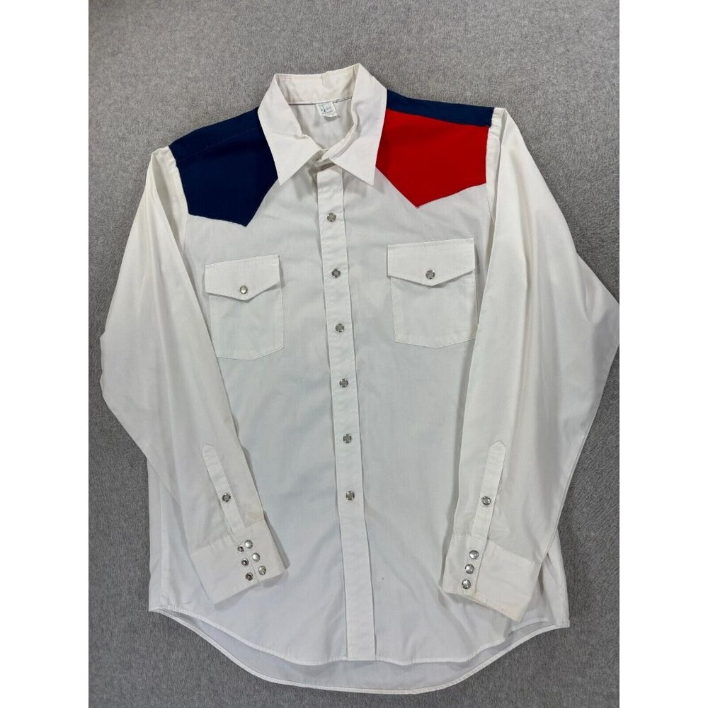 Texas Pearl Snap Stitched Long Sleeve Western Shirt (Men's 17.5/36)‎ White